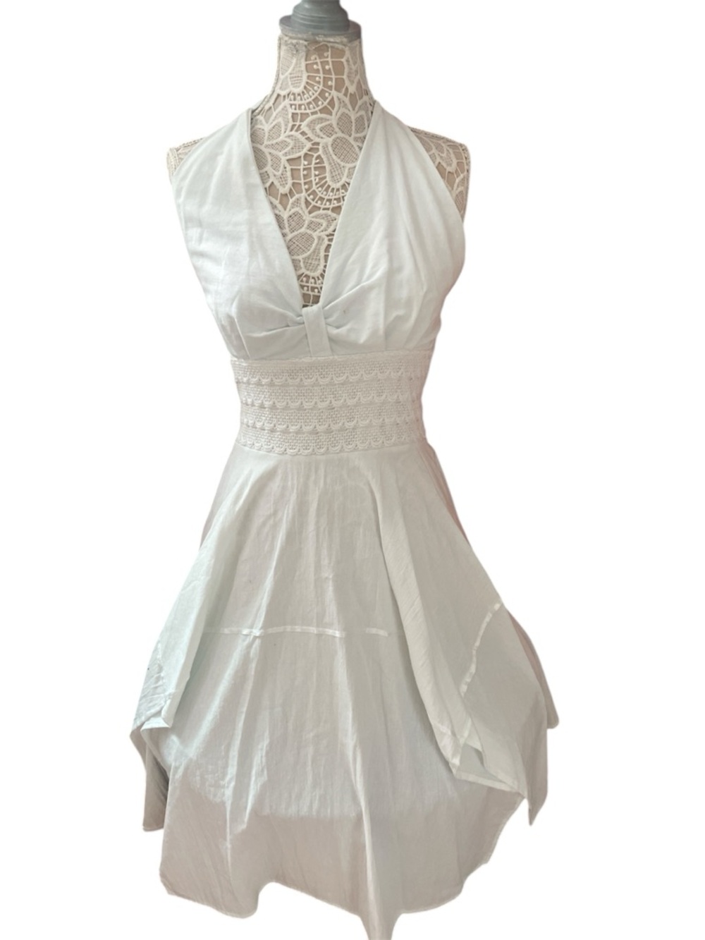 Francesca's Collections White Strapless Halter Sundress with Crochet Waist